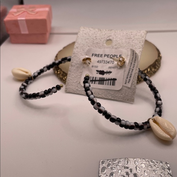 Free People Black And White Beaded Hoops - Picture 6 of 8
